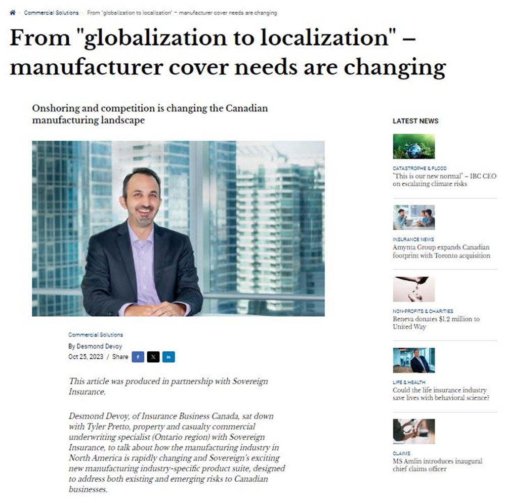 Une capture d'écran de l'article "From "globalization to localization" – manufacturer cover needs are changing" en anglais